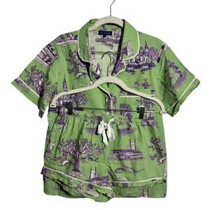 Katie Kime Mardi Gras Lusiana Pajama Set Women XS Green Purple Lounge Comfort